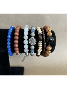Set of 7 different materials and colors - beaded stretchy bracelets